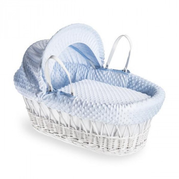 Cuddles Collection White Wicker Moses Basket - In Blue Dimples