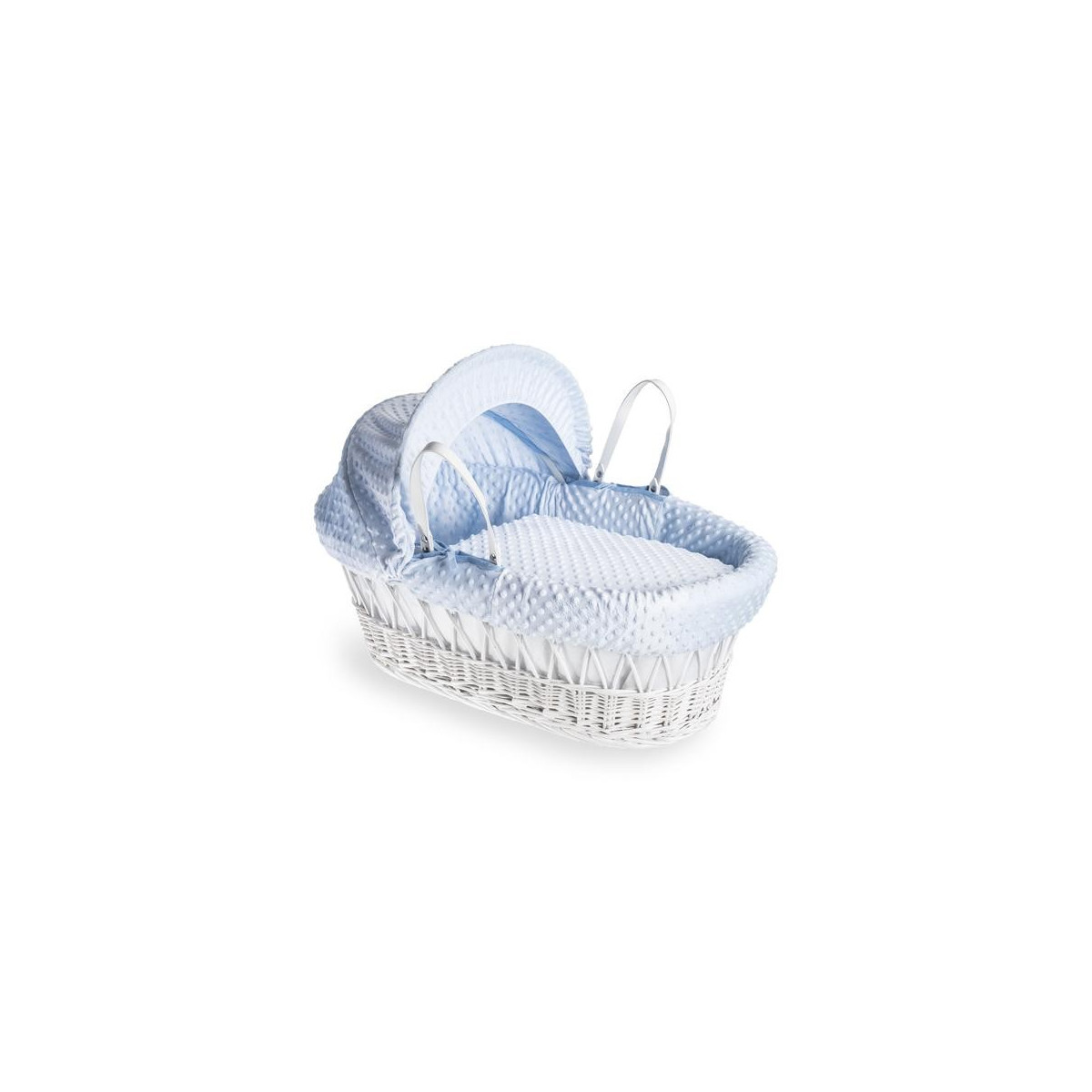 Cuddles Collection White Wicker Moses Basket - In Blue Dimples