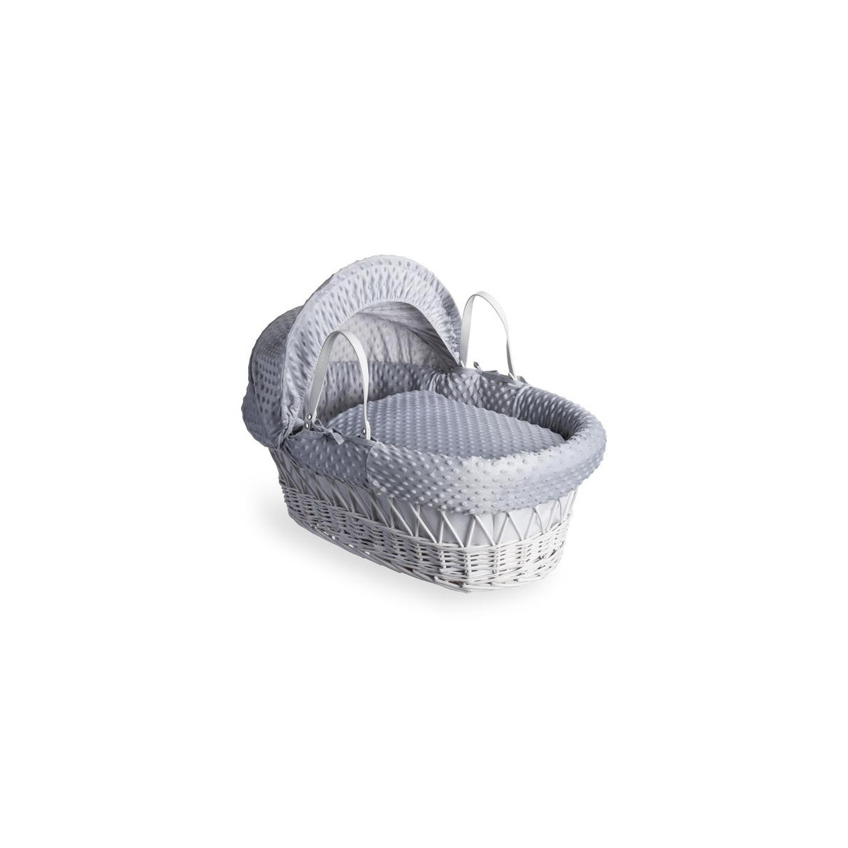 Cuddles Collection White Wicker Moses Basket - Grey Dimples