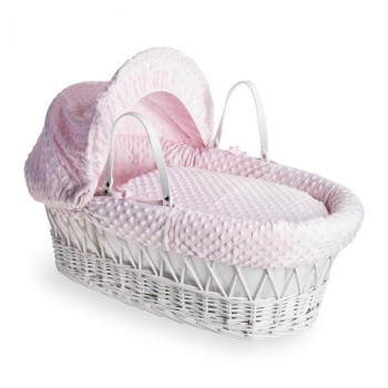Cuddles Collection White Wicker Moses Basket - Pink Dimples