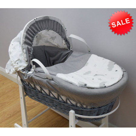 Cuddles Collection Grey Wicker Moses Basket - Sweet Dreams