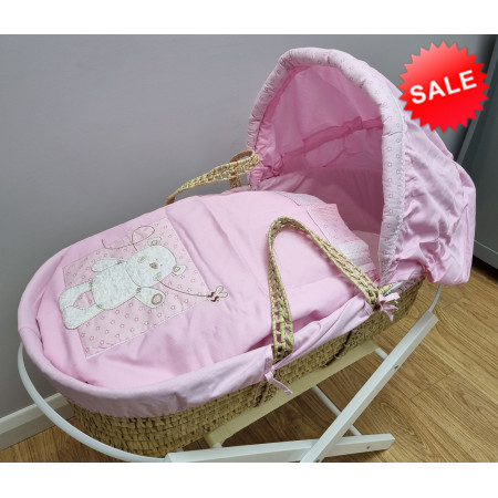 Cuddles Collection Little Bear Moses Basket - Pink