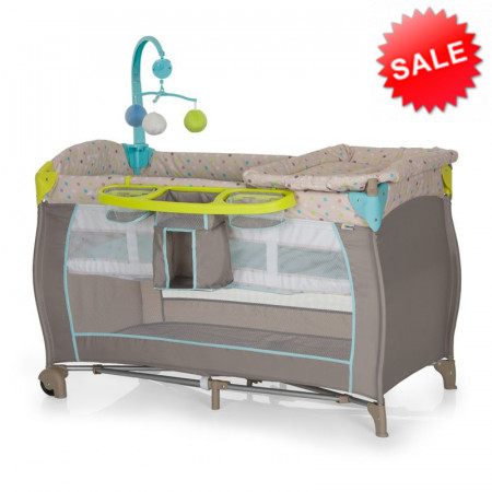 Hauck Babycenter Travel Cot - In Multi Dots Sand