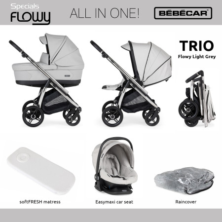 Bébécar TRIO Flowy - In Light Grey / Chrome Chassis