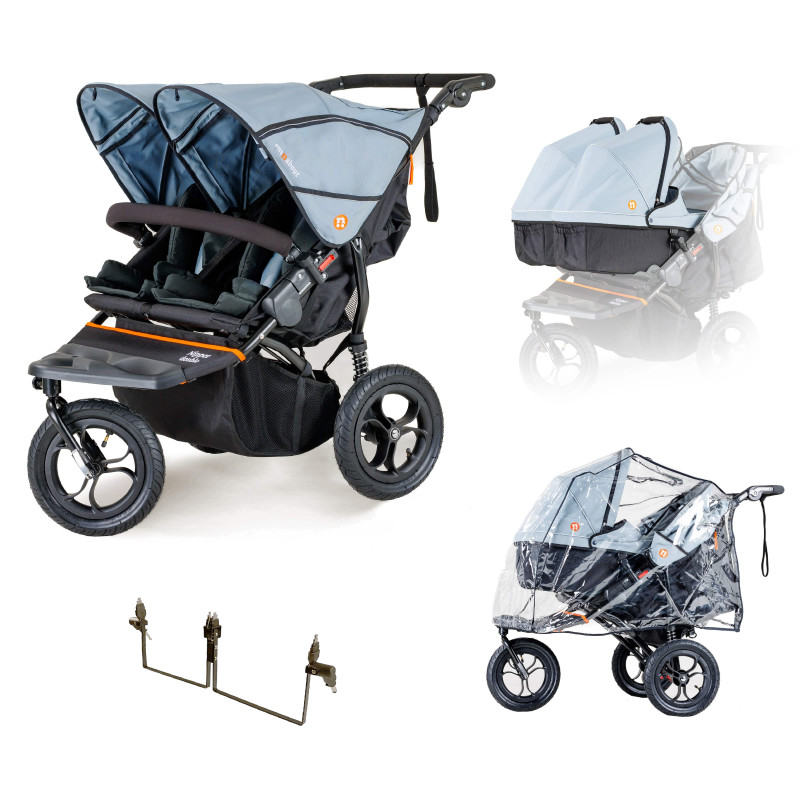 Out 'n' About Nipper Double V5 Twin Starter Bundle - In Rocksalt Grey Out 'n' About Nipper Double V5 Twin Starter Bundle - In Rocksalt Grey