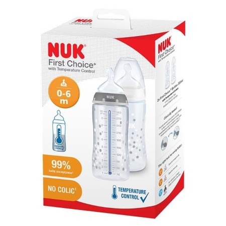 NUK First Choice+ Temperature Control Bottle 300ml 4Pk - In White Dots