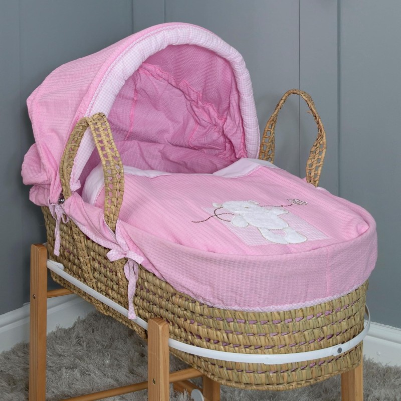 Cuddles Collection Palm Moses Basket - In Pink Bear