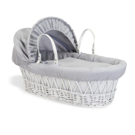 Cuddles Collection White Wicker Moses Basket - In Grey Waffle