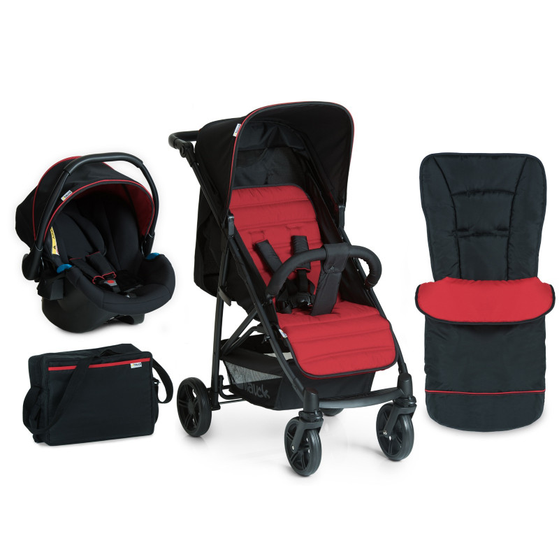 Group 0+ Car Seat, ISOFix Base, Foot muff, Changing Bag and Raincover from Birth to 22 Kg Black/Red Hauck Rapid 4 with Shop N Drive Set and ISOFIX Base